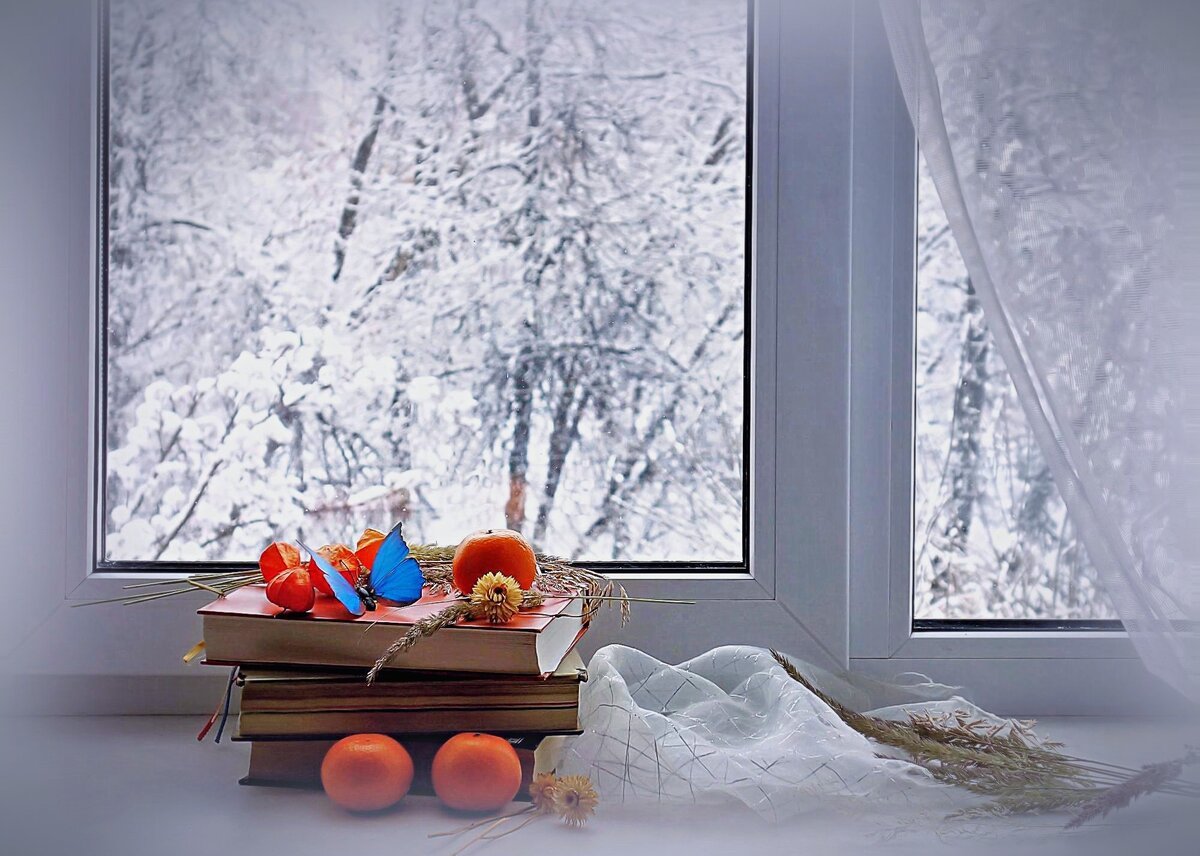 Окно с зимним пейзажем